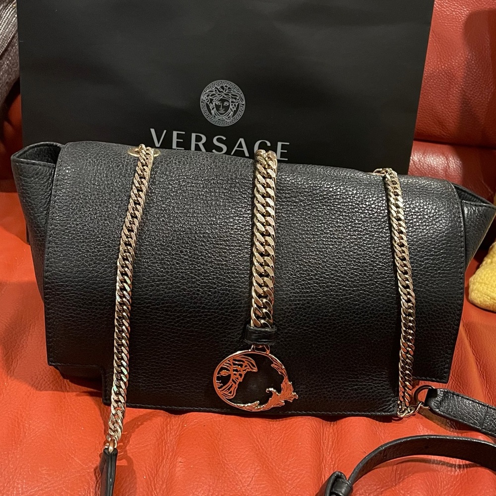 Versace black leather shoulder bag
